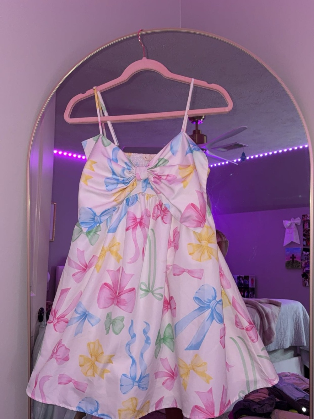 Pastel Bow Print Mini Dress - Pink